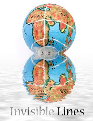 A hand-made globe, reflected in water